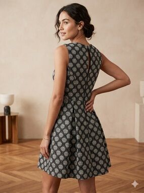 H&M Sleeveless Black and White Textured Fit-and-Flare Dress cotton  12